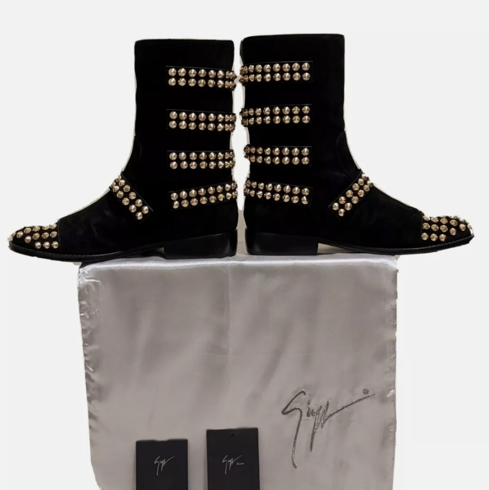 Giuseppe Zanotti Men Black Suede Gold Studded Boot